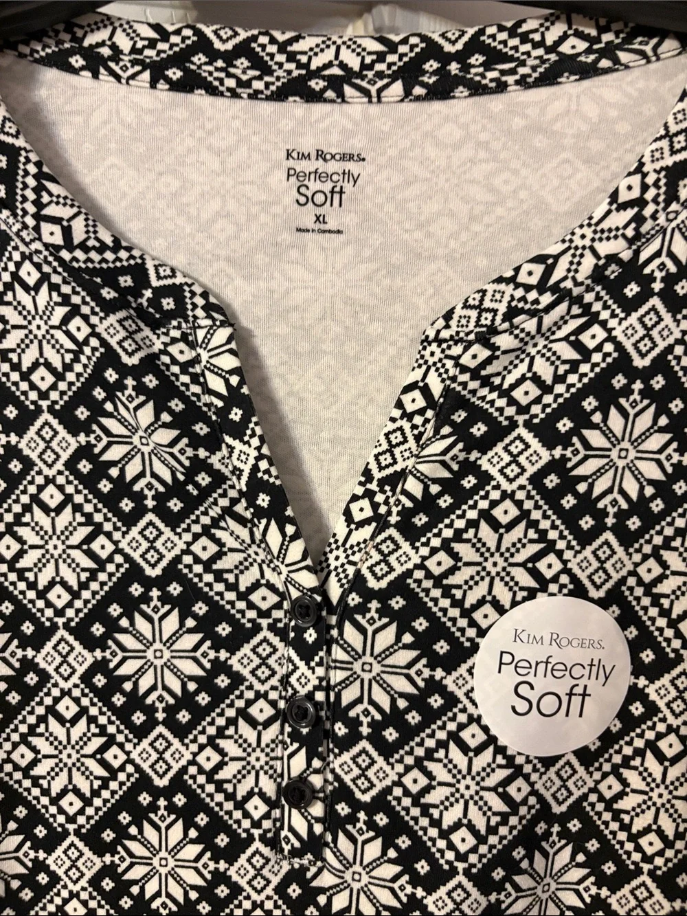 Kim Rogers Black and White 3/4  Long Sleeve Patterned Tunic
